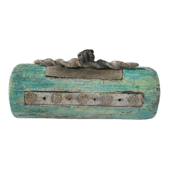 Decorative box - raku ceramic - blue green