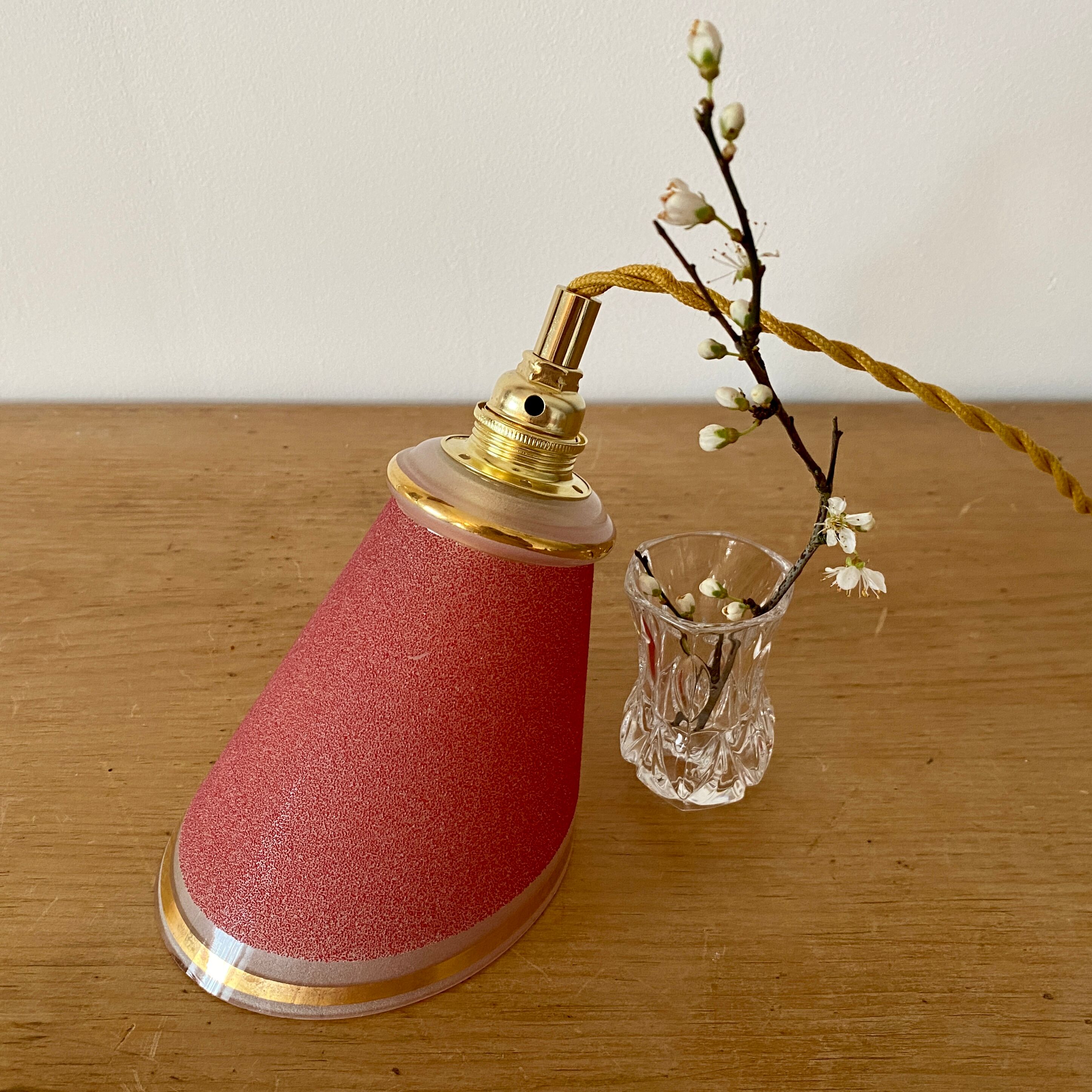 Vintage tulip walker in red sandblasted glass