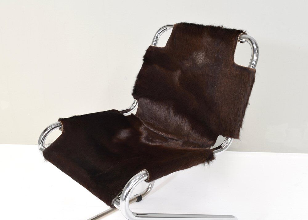 Vintage Italian chair in cowhide and chrome, 1970s