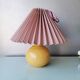 Vintage ceramic table lamp with pleated hood in 80s fabric