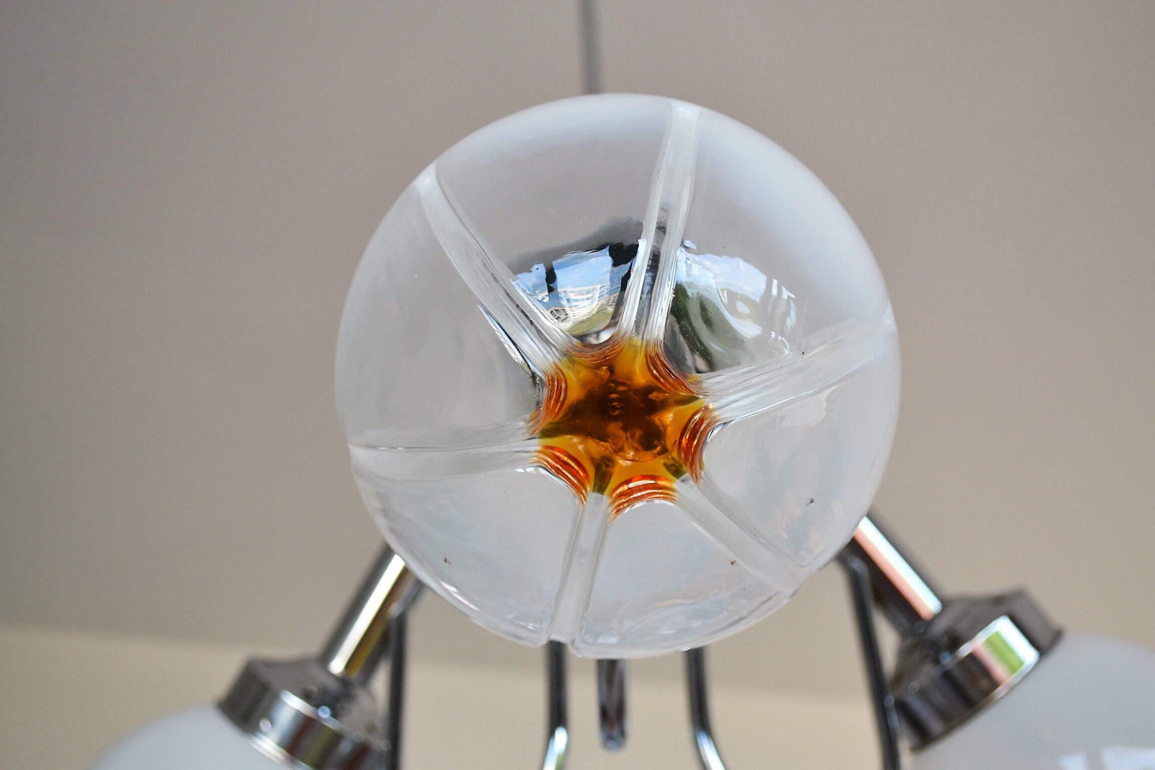 Chrome chandelier 3 glass balls from the 70s 80s