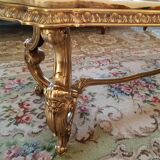 Coffee table frame and legs vegetal motif in gilded bronze and marble top