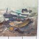 Oil on canvas boats in storm