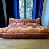 Canapé 3 Places Togo En Velours Orange Ambré Par Michel Ducaroy Pour Ligne Roset