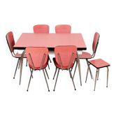Extendable table and 6 chairs in Formica and stainless steel, brand FURANIA EUROPALU