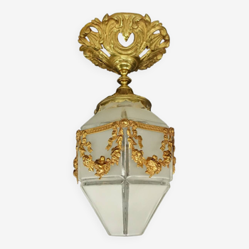 Plafonnier / suspension guirlandes style Louis XVI - bronze & verre