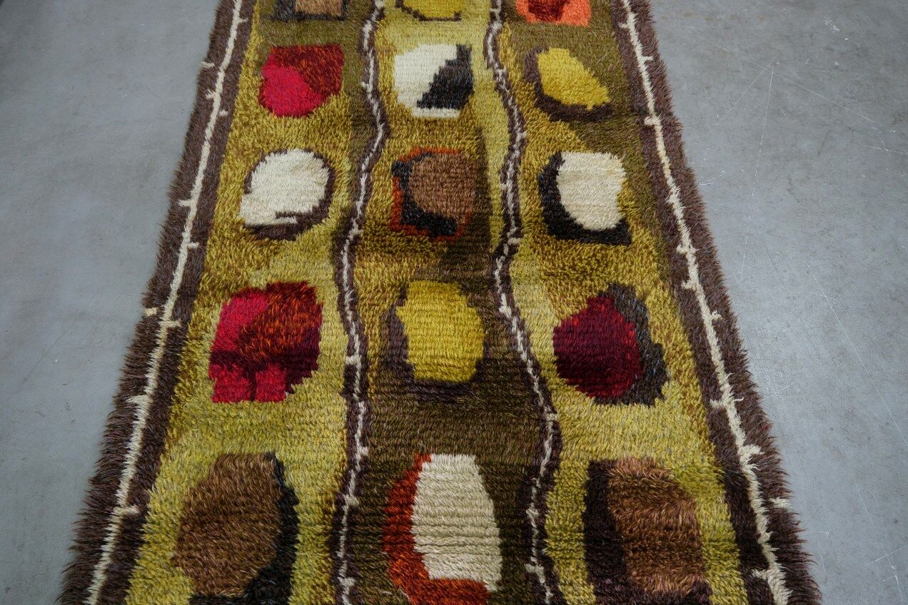 Scandinavian Hand-Knotted Woolen Rya Rug, Sweden, 1960s