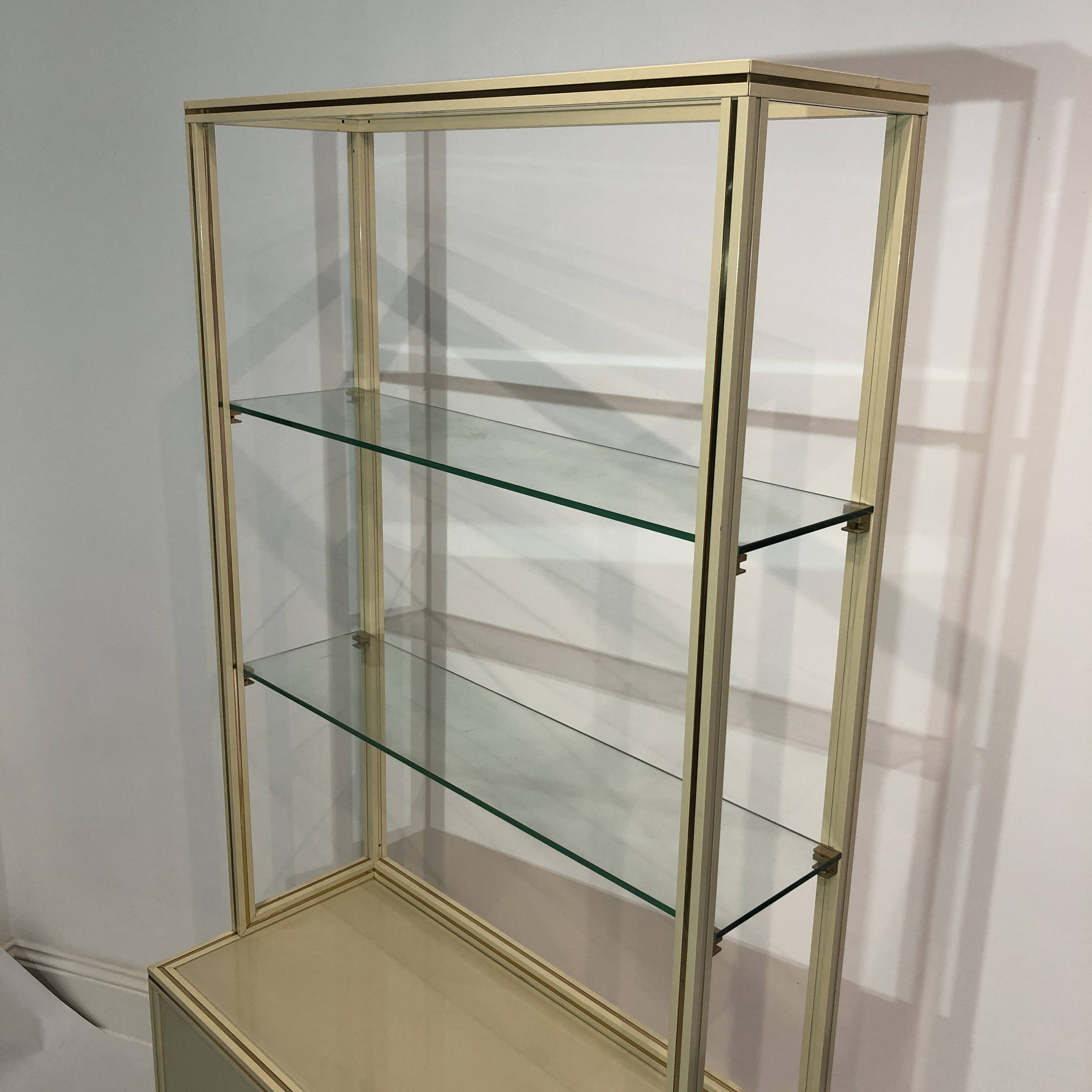 1970s Pierre Vandel Display Cabinet Shelving Cream and Brass