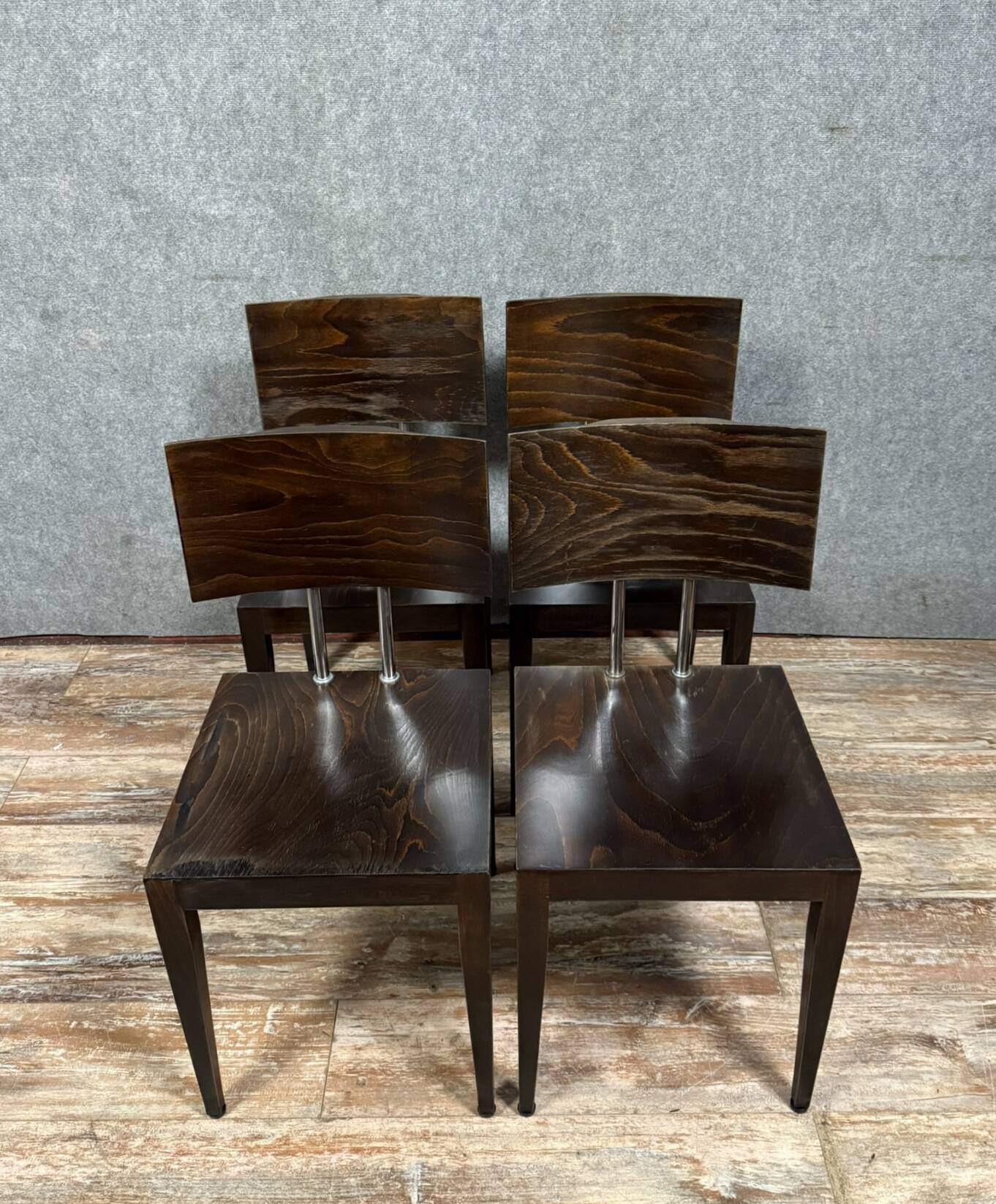 Set of four 1970's Design chairs in stained grained wood