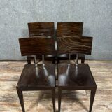 Série de quatre chaises Design 1970' en bois veiné teinté