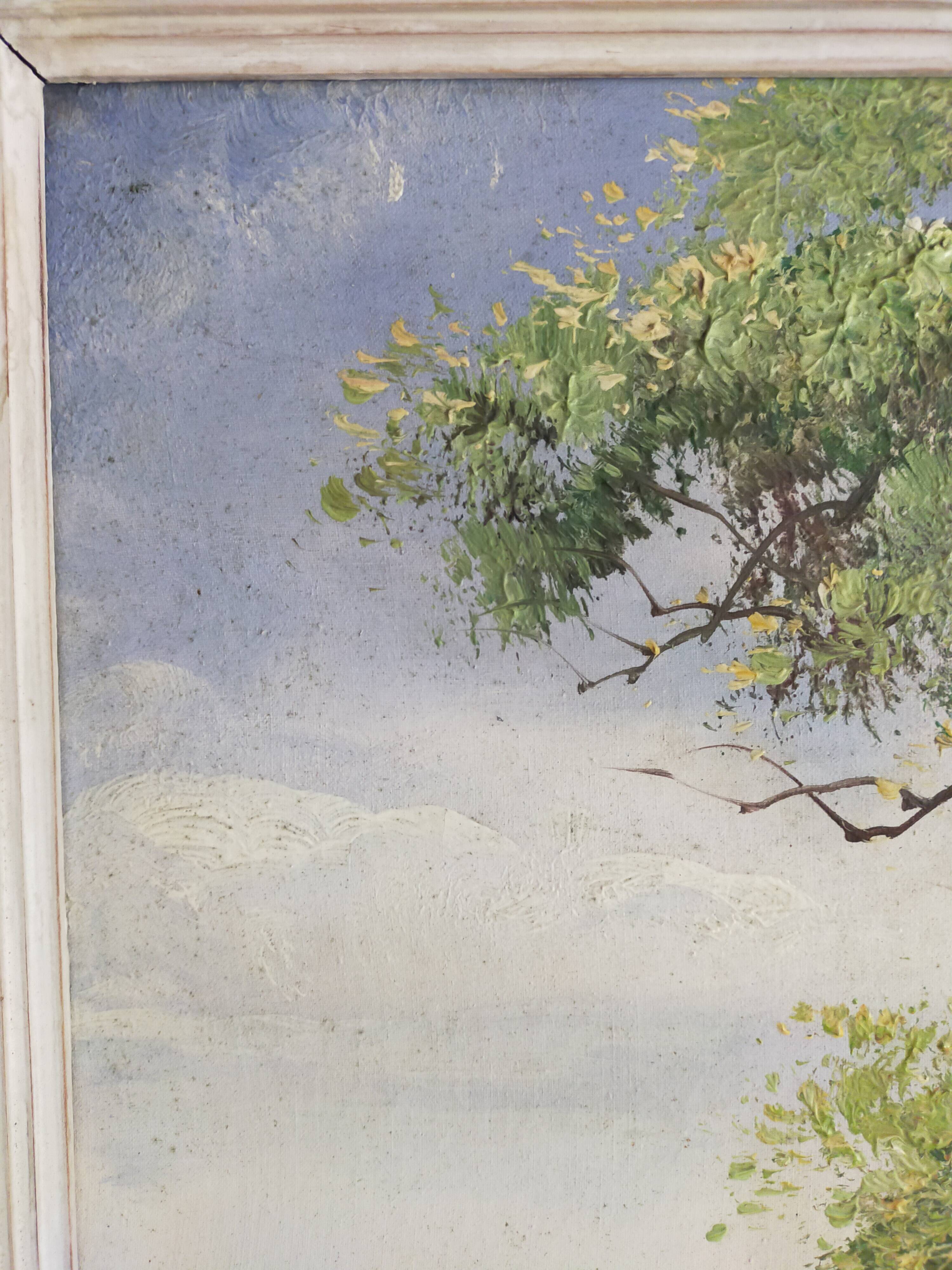peinture à l'huile ancienne paysage signée Marceau peinture à l'huile encadrée