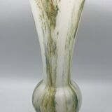 Vase in white opaline blown glass and green, yellow, blue polychrome shades