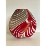 Contemporary abstarct vase in milky-white murano style glass with red and beige reeds
