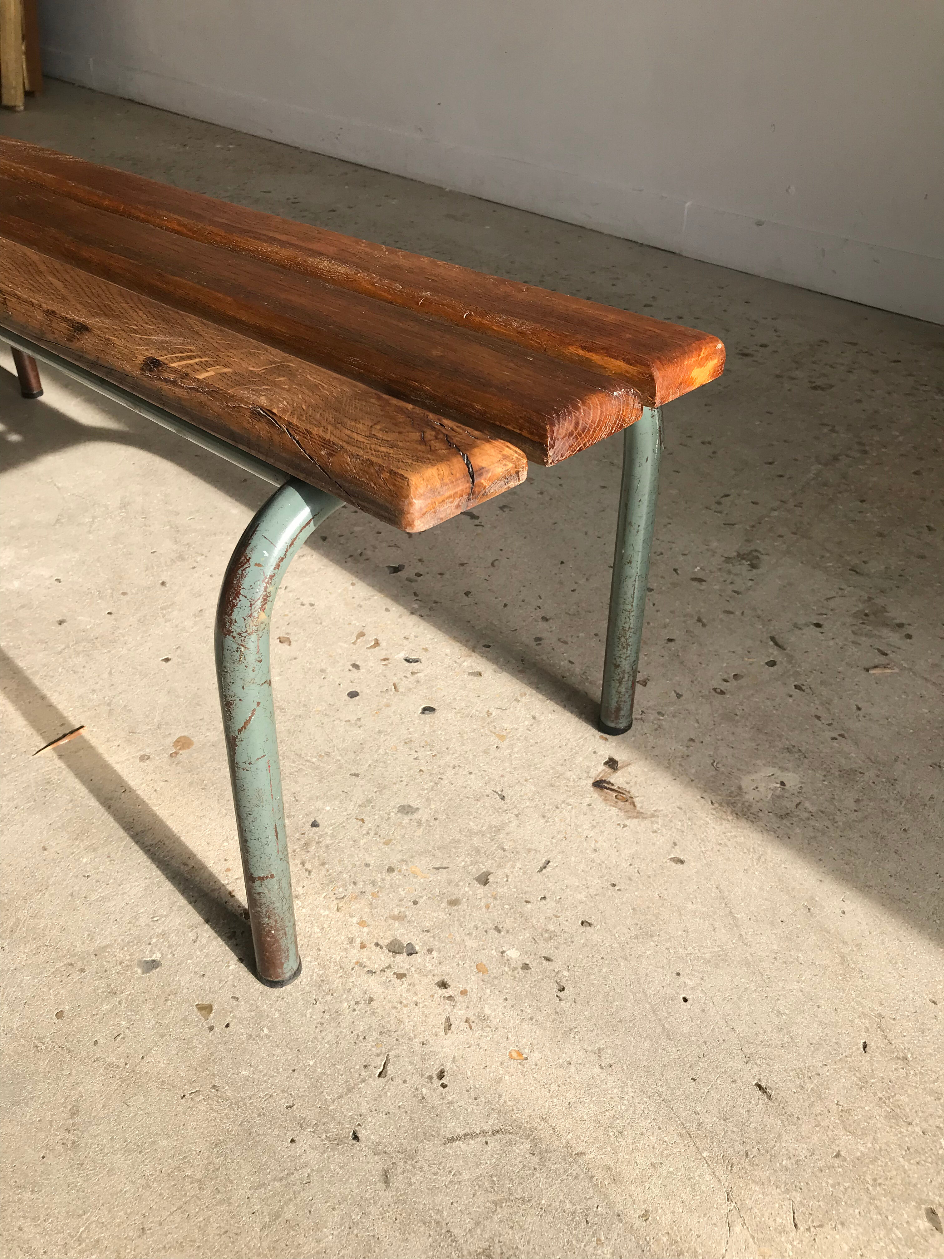 Vintage school bench base gray green