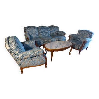 Salon canape + 2 fauteuils + table basse style louis xv tres bon etat