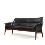 1950s Leather and Teak Wing Sofa by Ib Kofod-Larsen