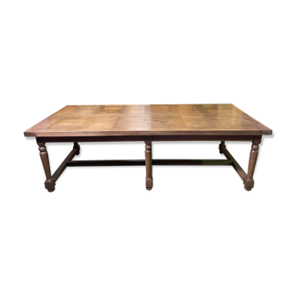 19th century oak farmhouse table with parquet flooring