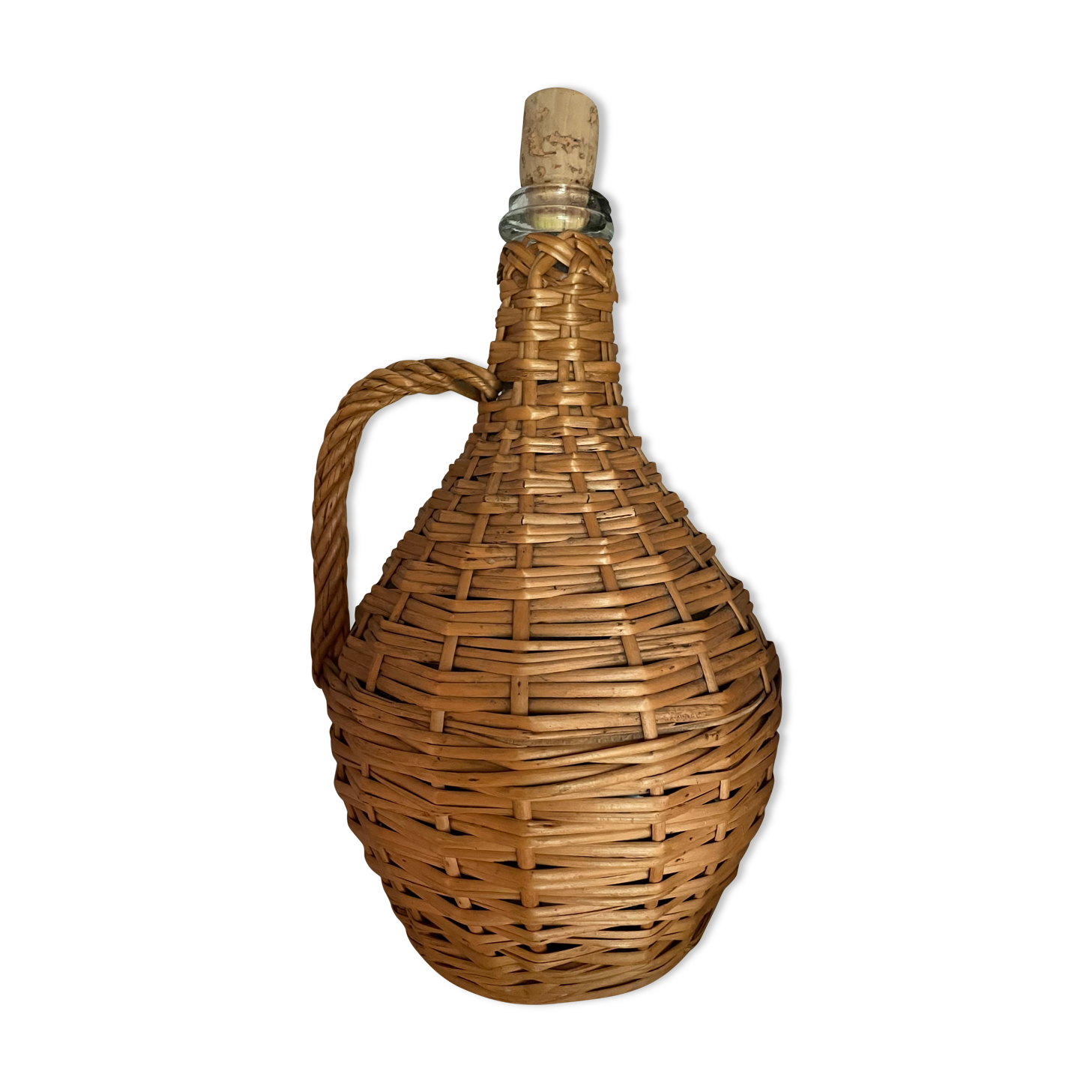 Glass bottle surrounded by wicker