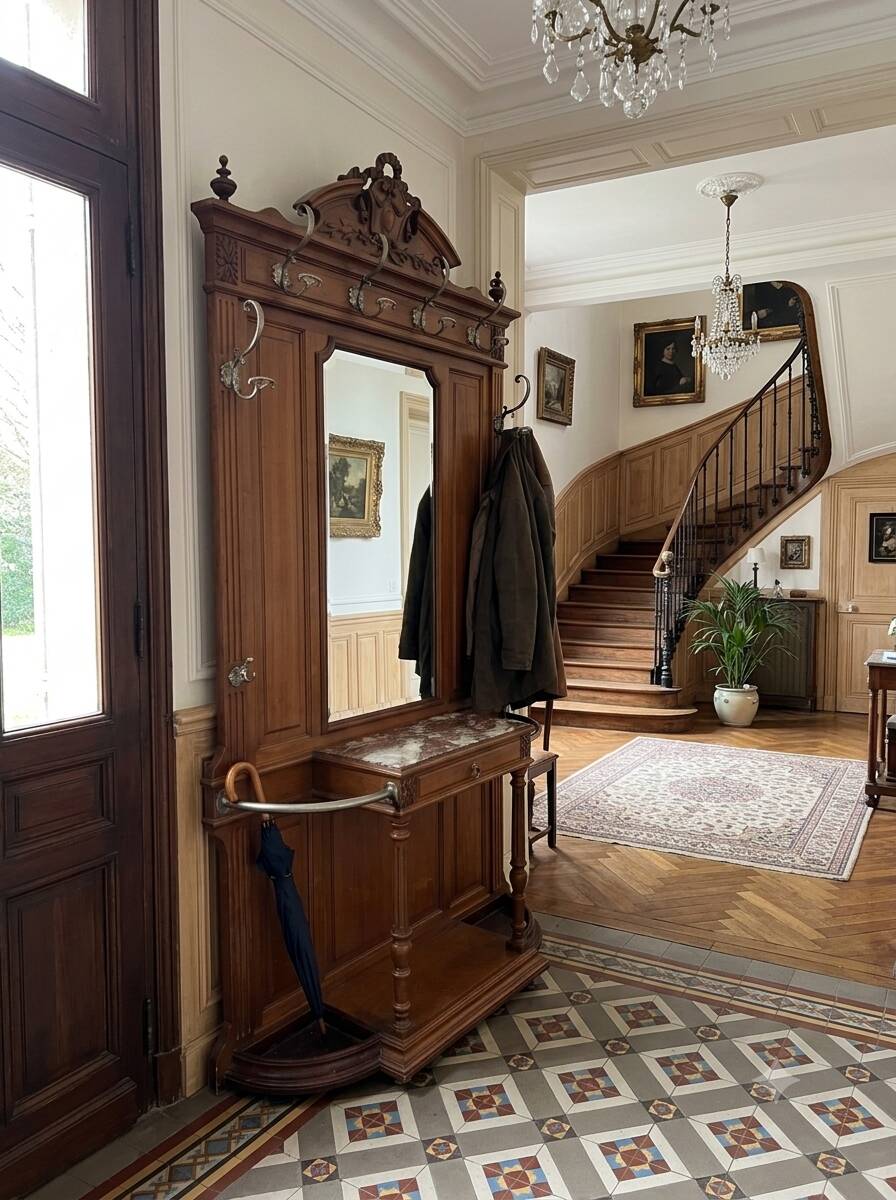 Vestiaire porte manteau en noyer fin XIXe