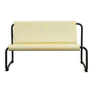 Rare Willy Guhl two-seater bench, original yellow patina, 1960.