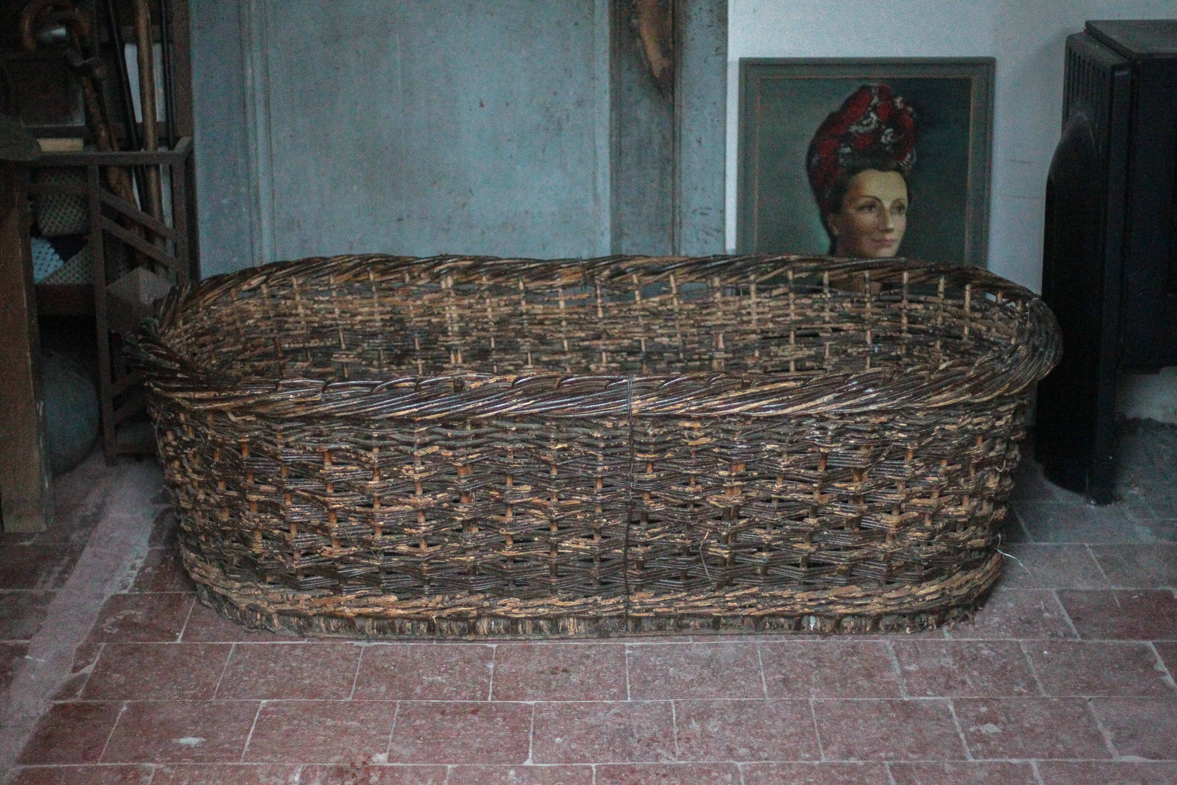 XXL woven basket antique, wicker basket, storage, baker's tool