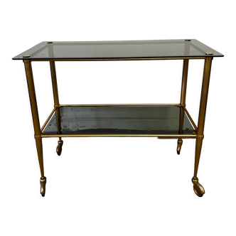 Console / brass and smoked glass tray