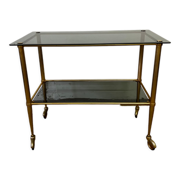 Console / brass and smoked glass tray