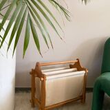 Scandinavian magazine rack in wood and canvas