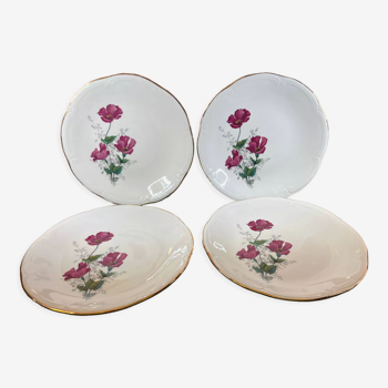 4 assiettes plates fleur gien élégance