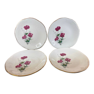 4 assiettes plates fleur gien élégance