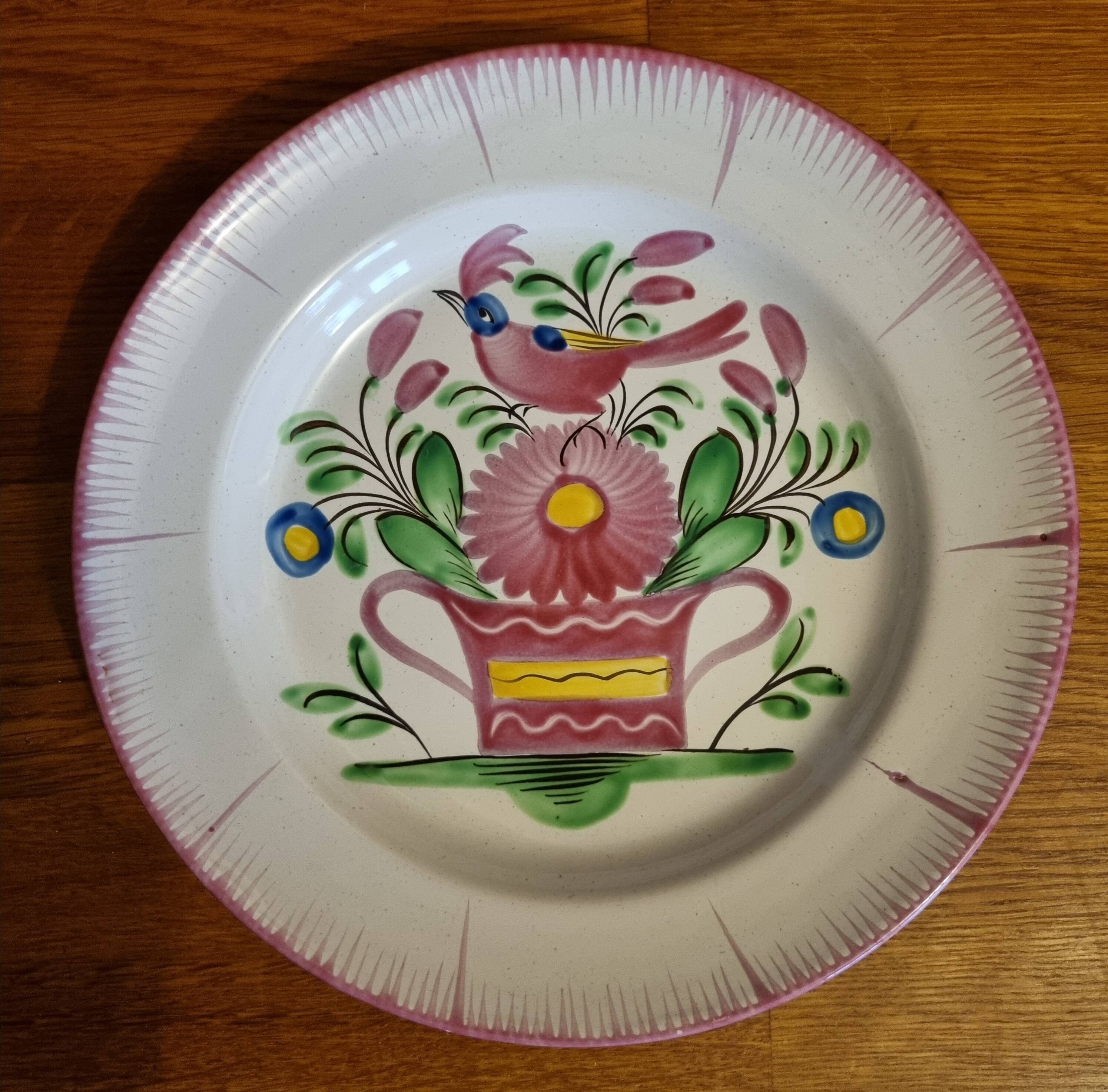Old plate Basket with Rooster, Lunéville earthenware