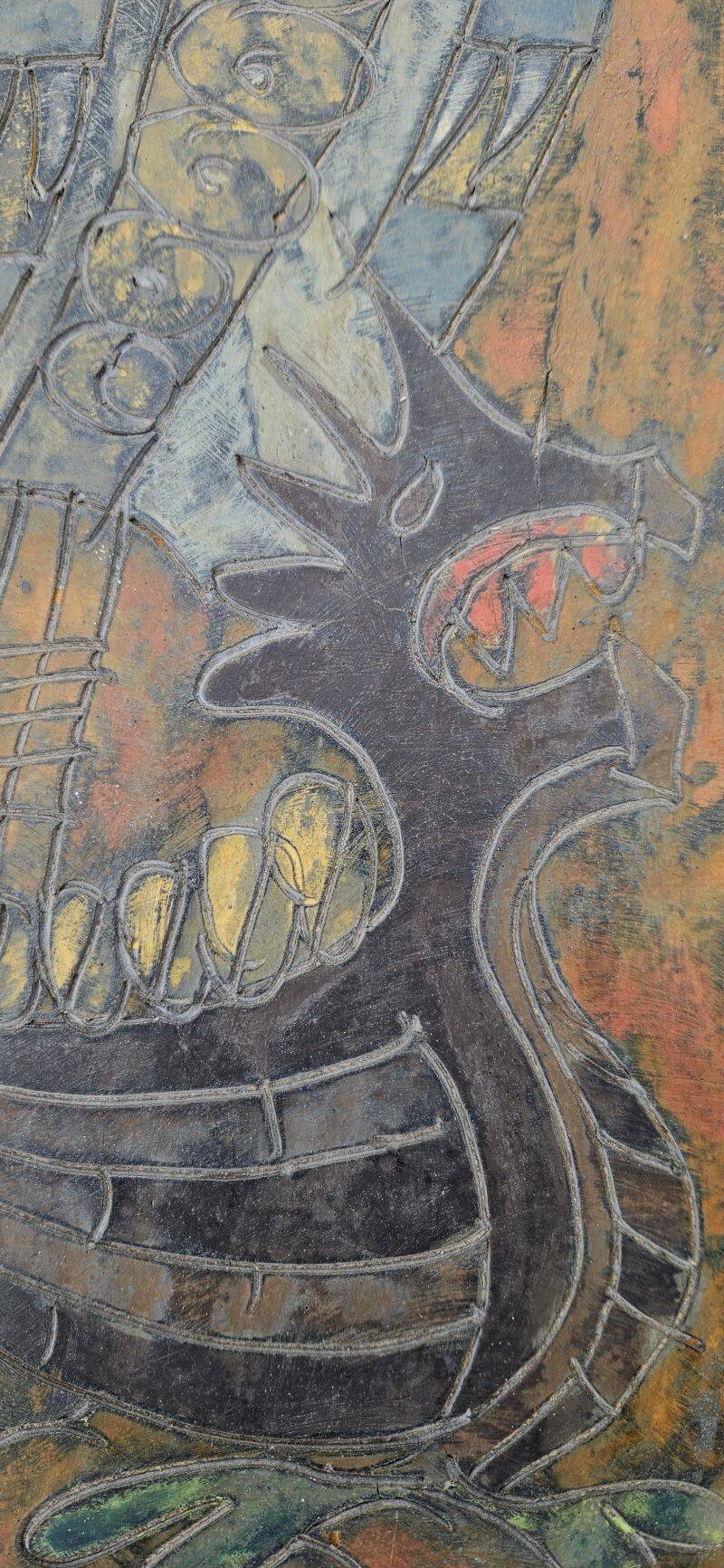 JEHAN - Painted Carved Panel with DRAKKAR Motif