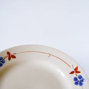Set of 6 dessert plates, Moulin des Loups, Pink, Blue & Brown, 1950
