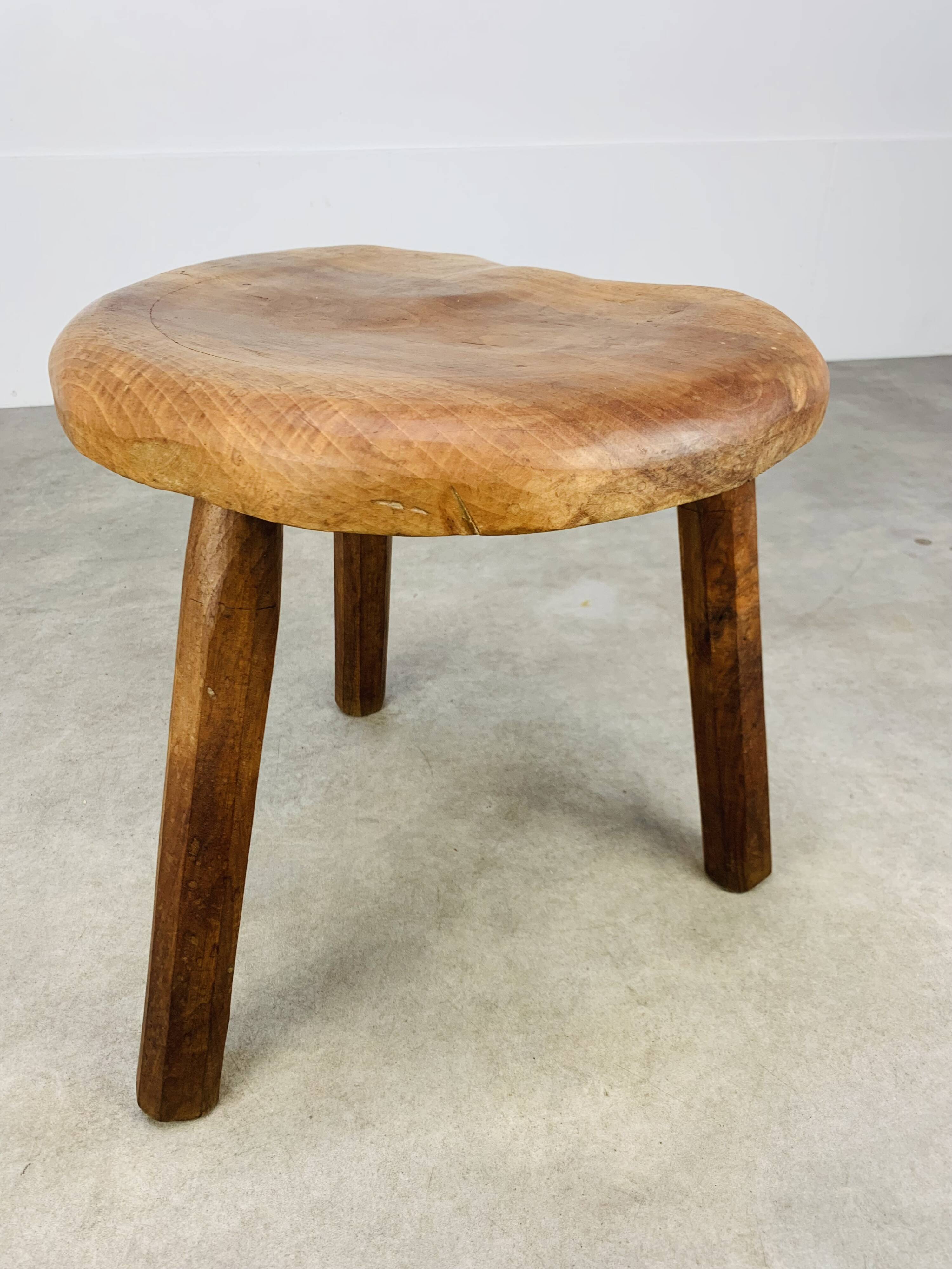 Brutalist tripod stool in solid wood