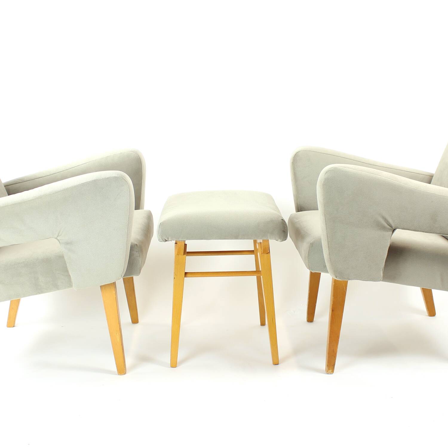 Ensemble de deux fauteuils avec tabouret du milieu du siècle, Tchécoslovaquie, années 1960