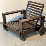 Wooden armchair with ottoman 1965