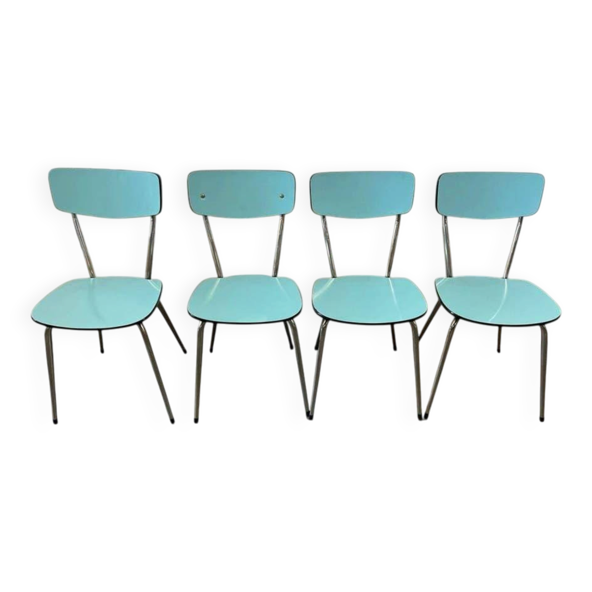 Ensemble de 4 chaises de cuisine vintage en formica bleu ciel
