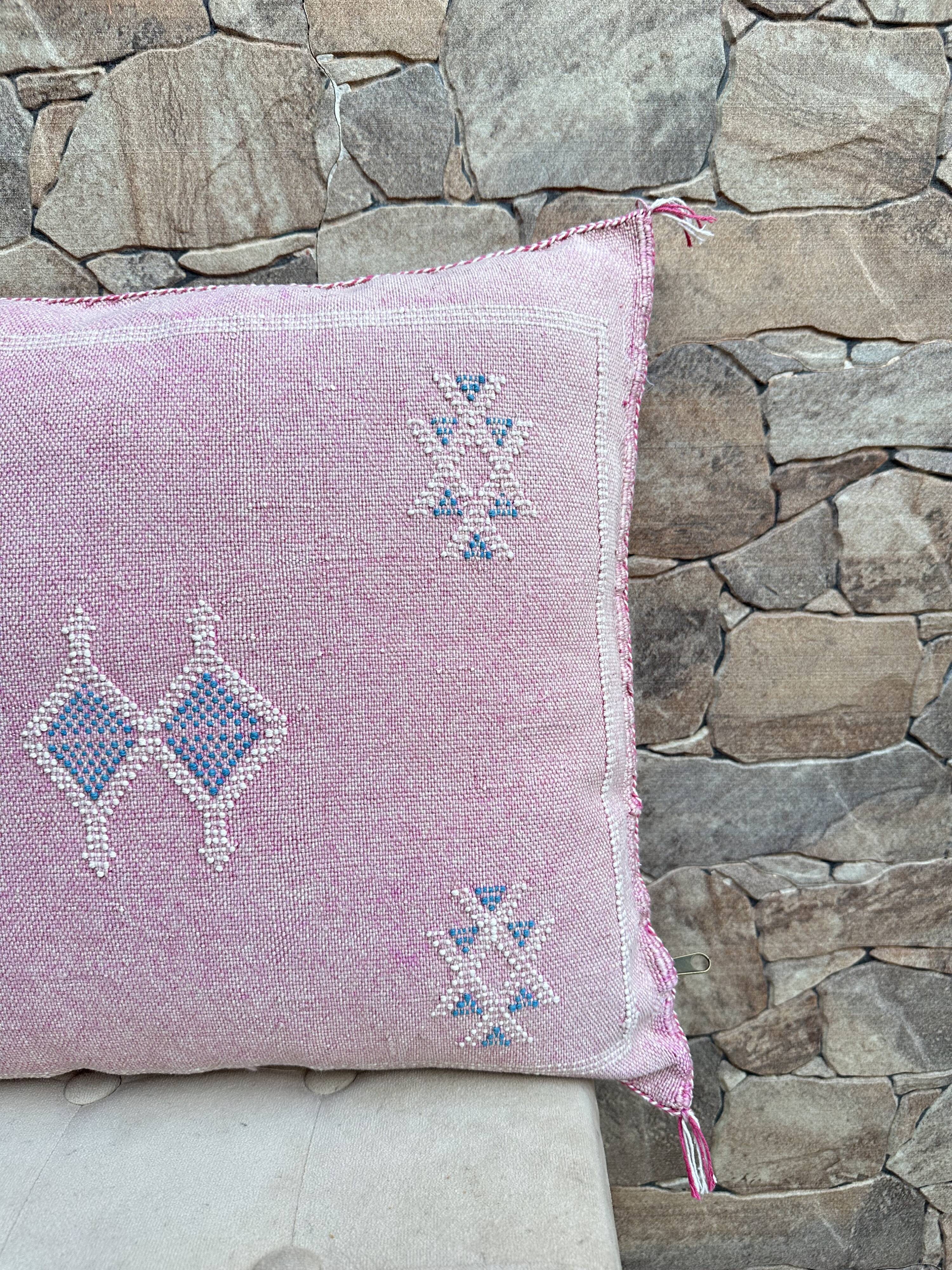 Handmade Moroccan silk cushion cover, cactus pattern