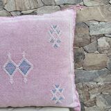 Handmade Moroccan silk cushion cover, cactus pattern