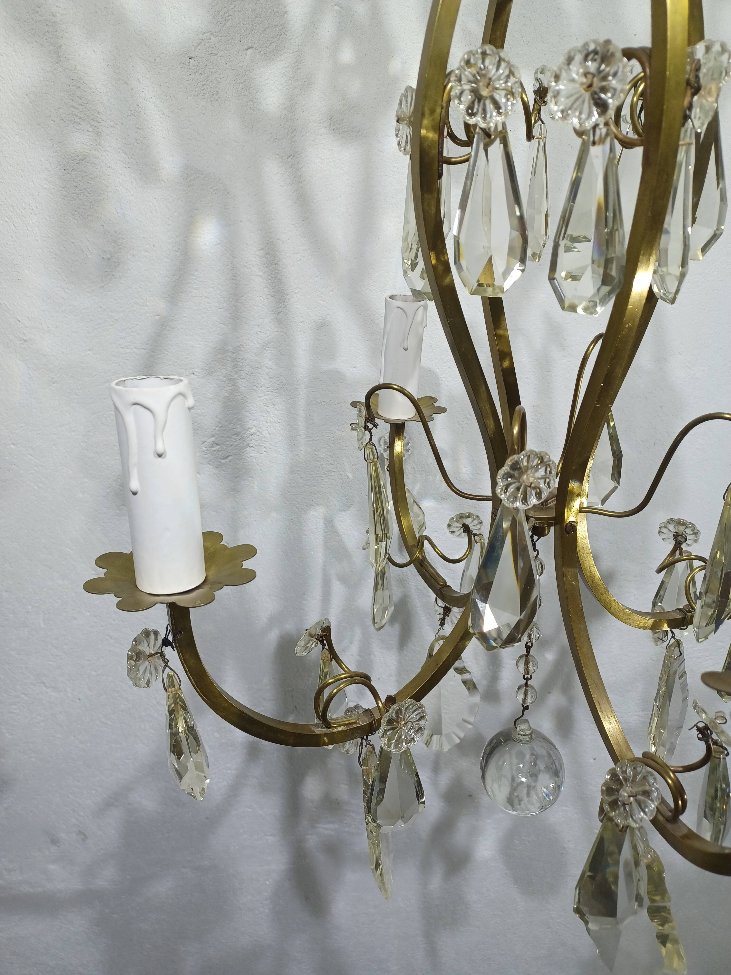 4-light bronze and crystal chandelier