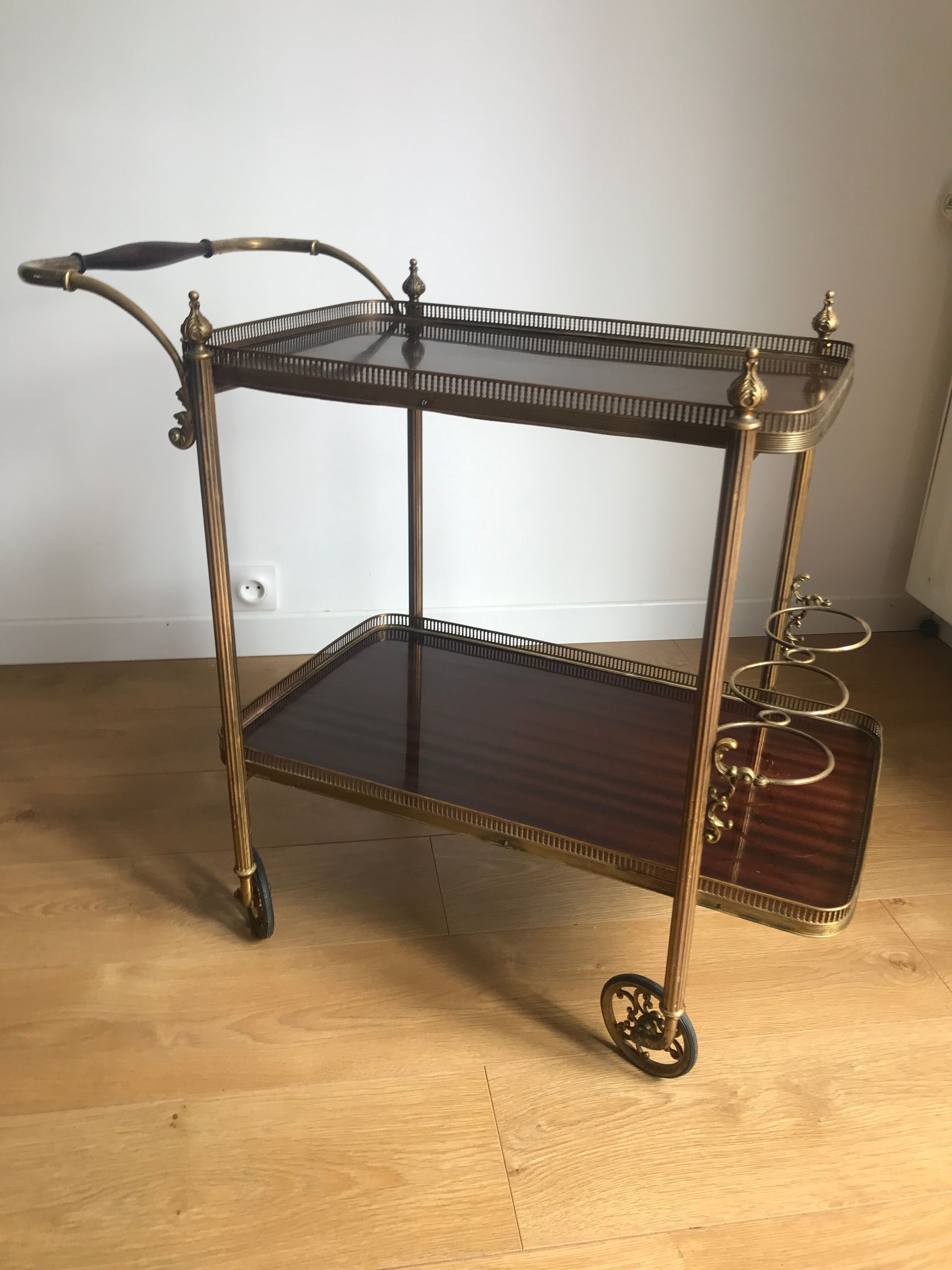 Service bar with vintage wheels in formica and brass 60s