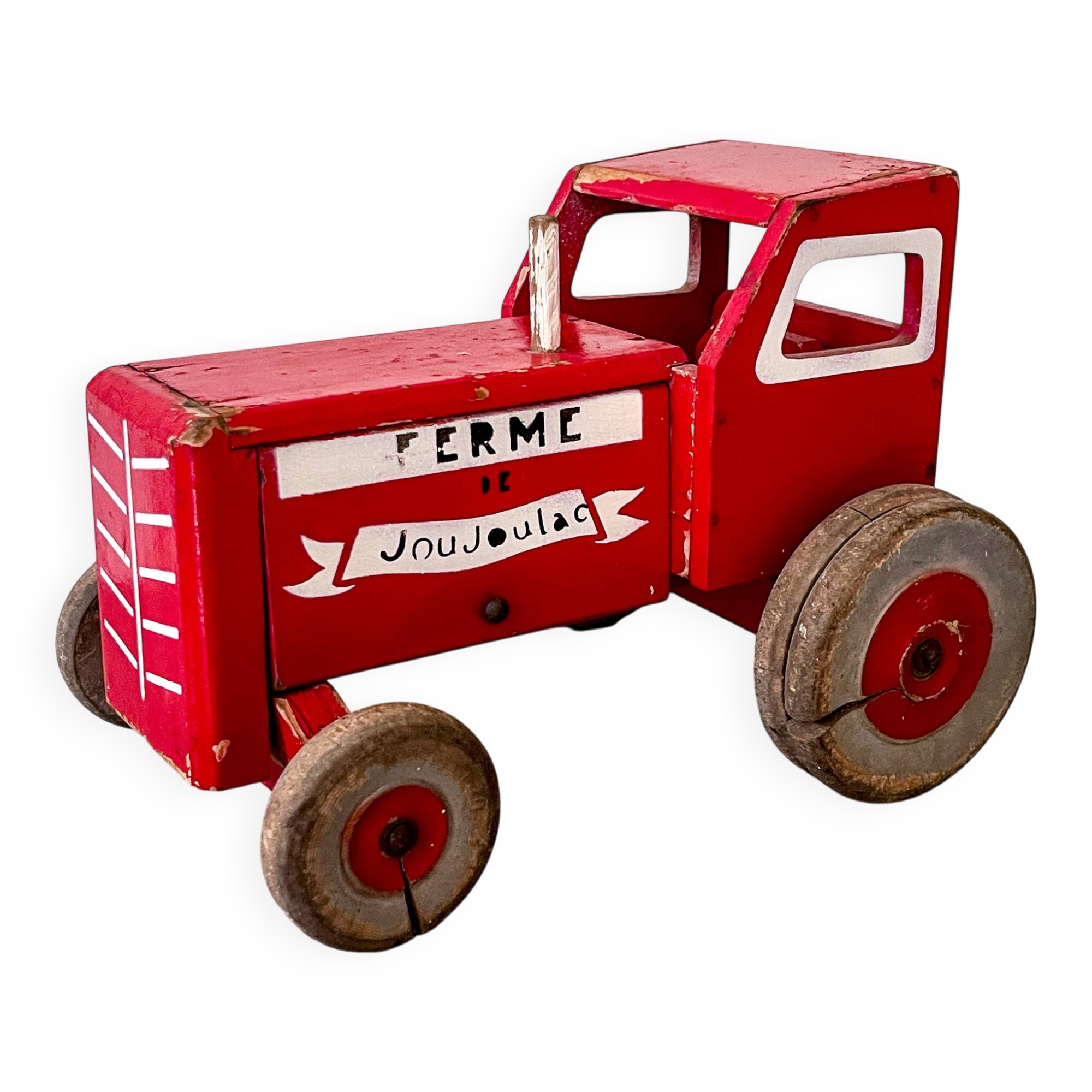 Large wooden tractor "La Ferme de Joujoulac", vintage toy.