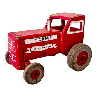 Large wooden tractor "La Ferme de Joujoulac", vintage toy.