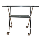 Chrome glass dessert trolley with double trays 1970