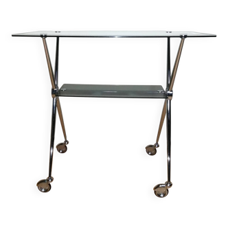 Chrome glass dessert trolley with double trays 1970