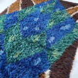 Abstract scandinavian multicolor high pile rya rug carpet, sweden, 1960s