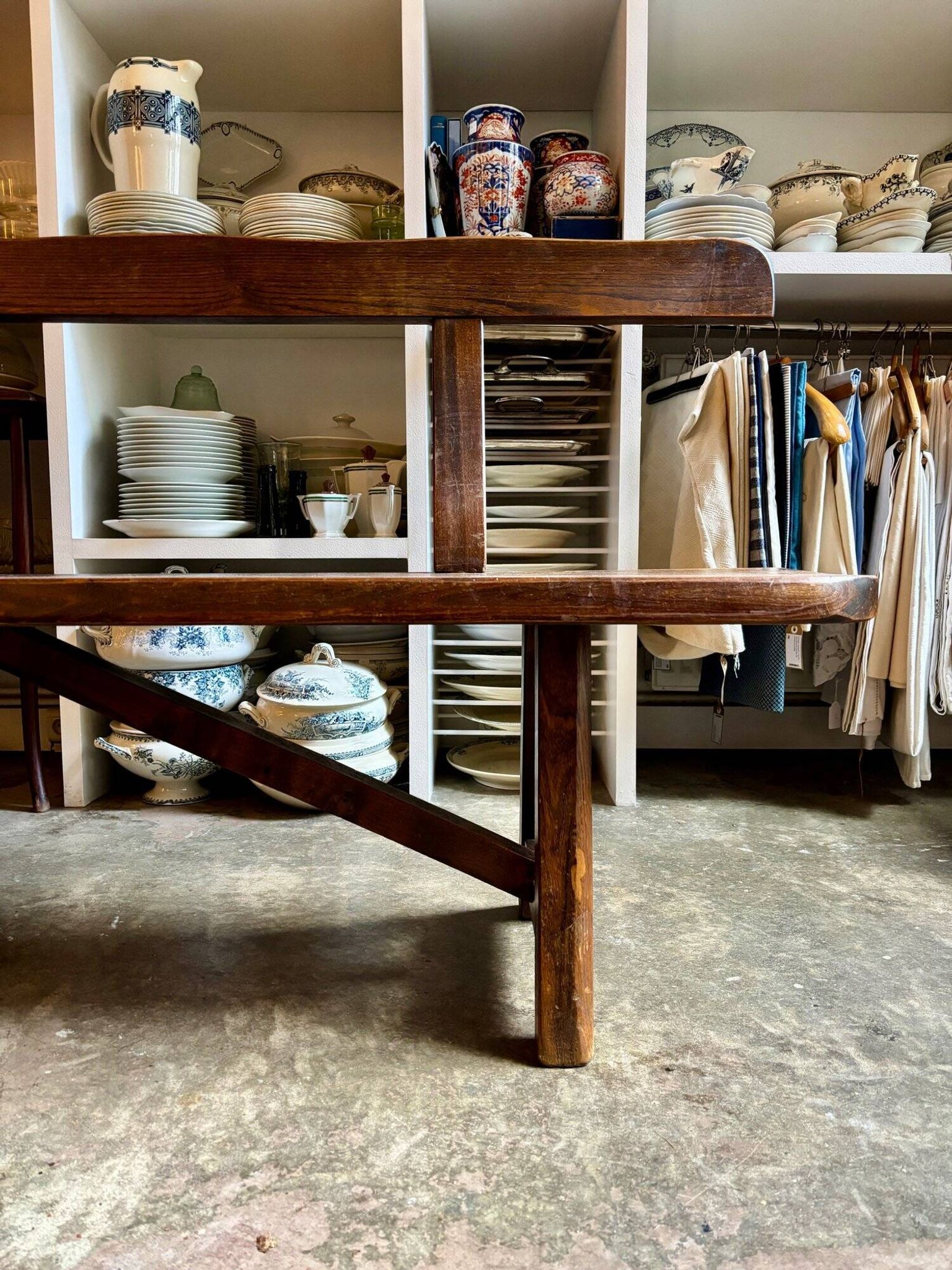 Aranjou dark wood dining table and 2 benches from the 70s/80s ☐ 200 x 89 cm
