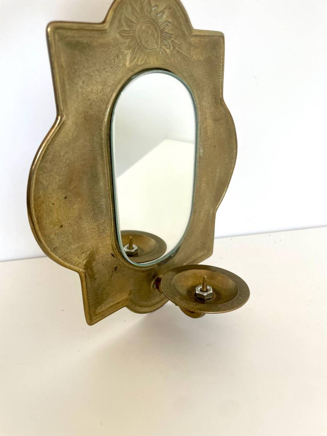 Vintage  Brass Wall mirrored Candle Sconce