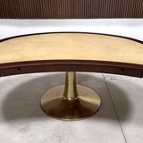 Large Italian Single Column Crescent-Shaped Desk in Goat Skin & Brass 1950s