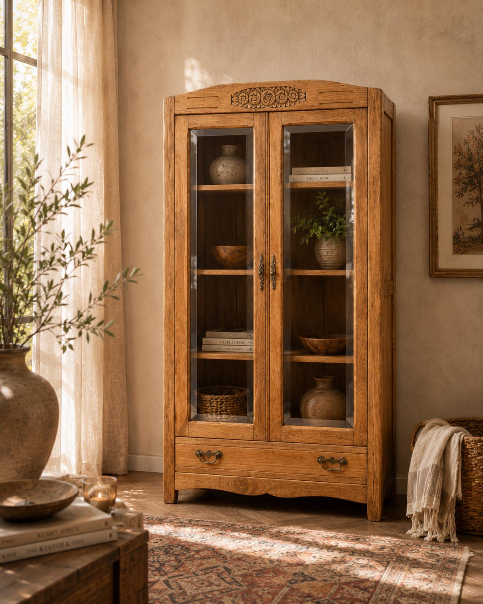 Armoire parisienne vitres biseautées chêne blond art déco 1930